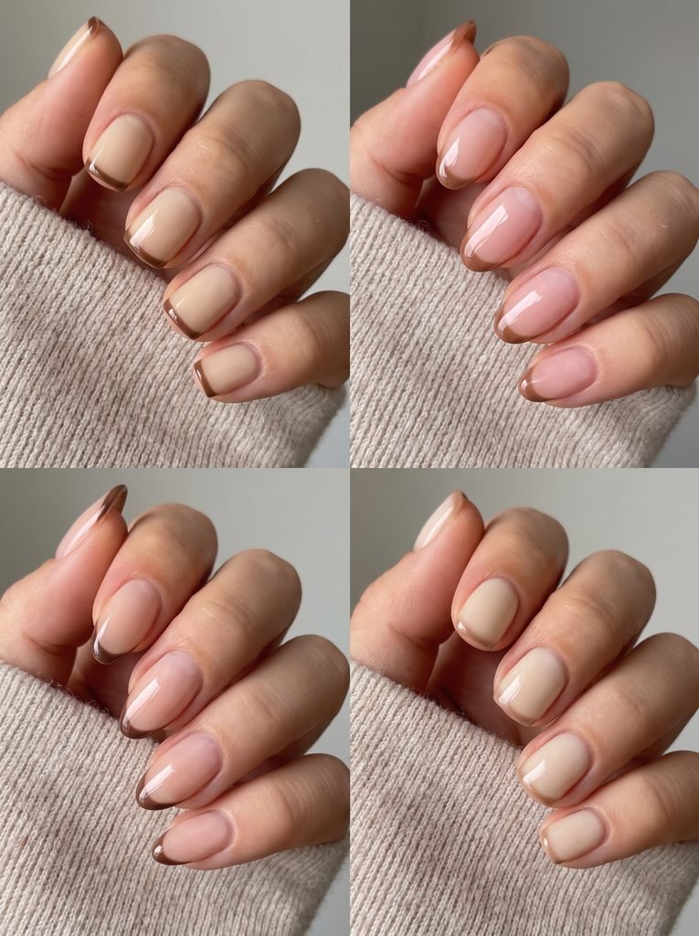 Mocha Micro French Tip Nails