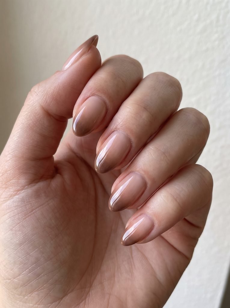 Mocha Ombre Very Short Almond Nails