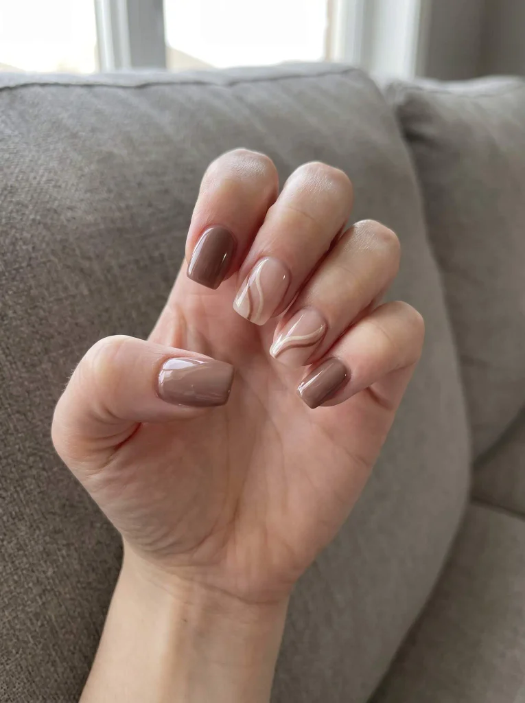 Mocha Swirl Short Square Gel X Nails