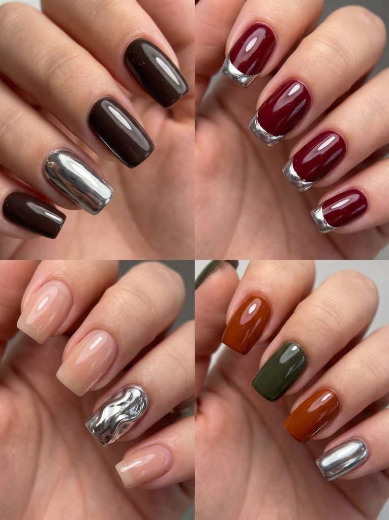 Molten Silver Fall Accent Nails