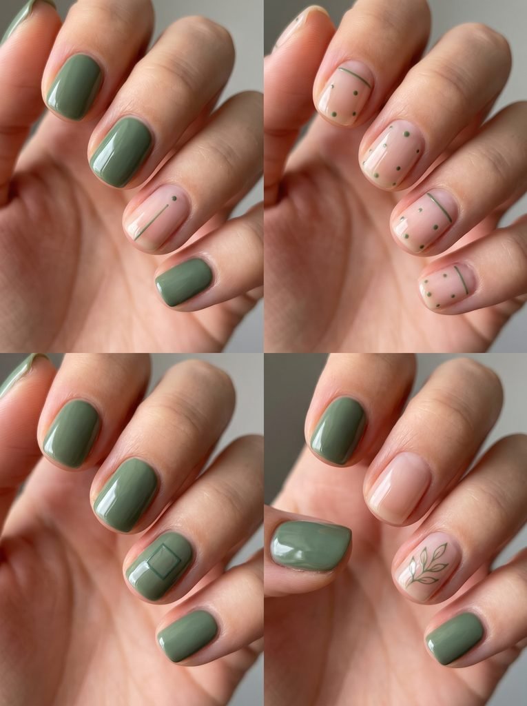 Moss Green Simple Fall Nails