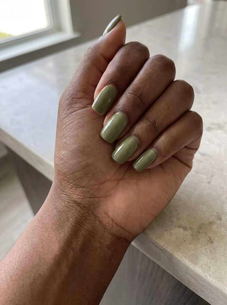 Muted Olive Green Thanksgiving Gel Nails