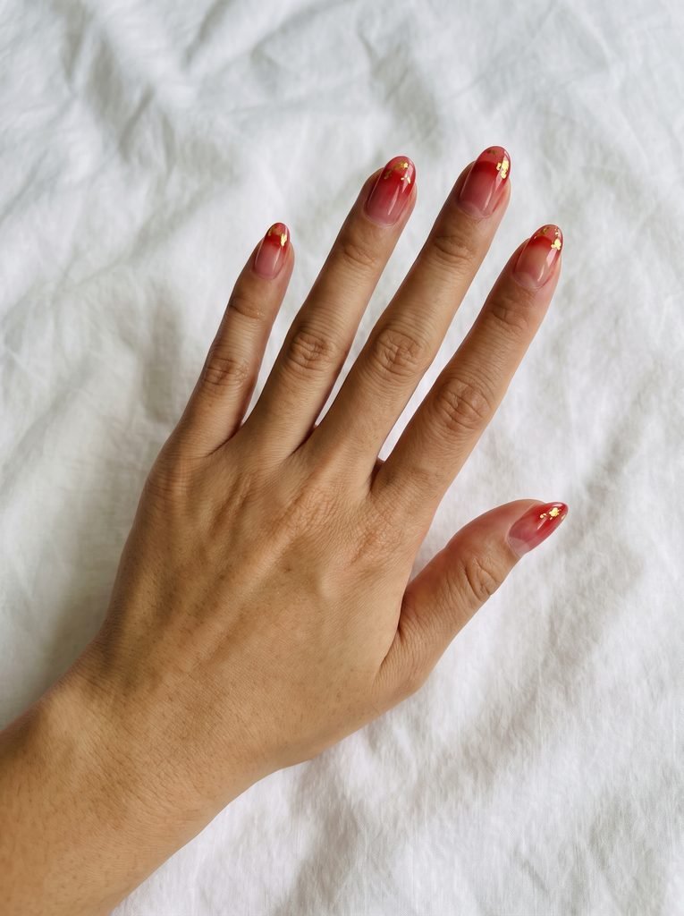 Natural Red and Gold Oval Nails