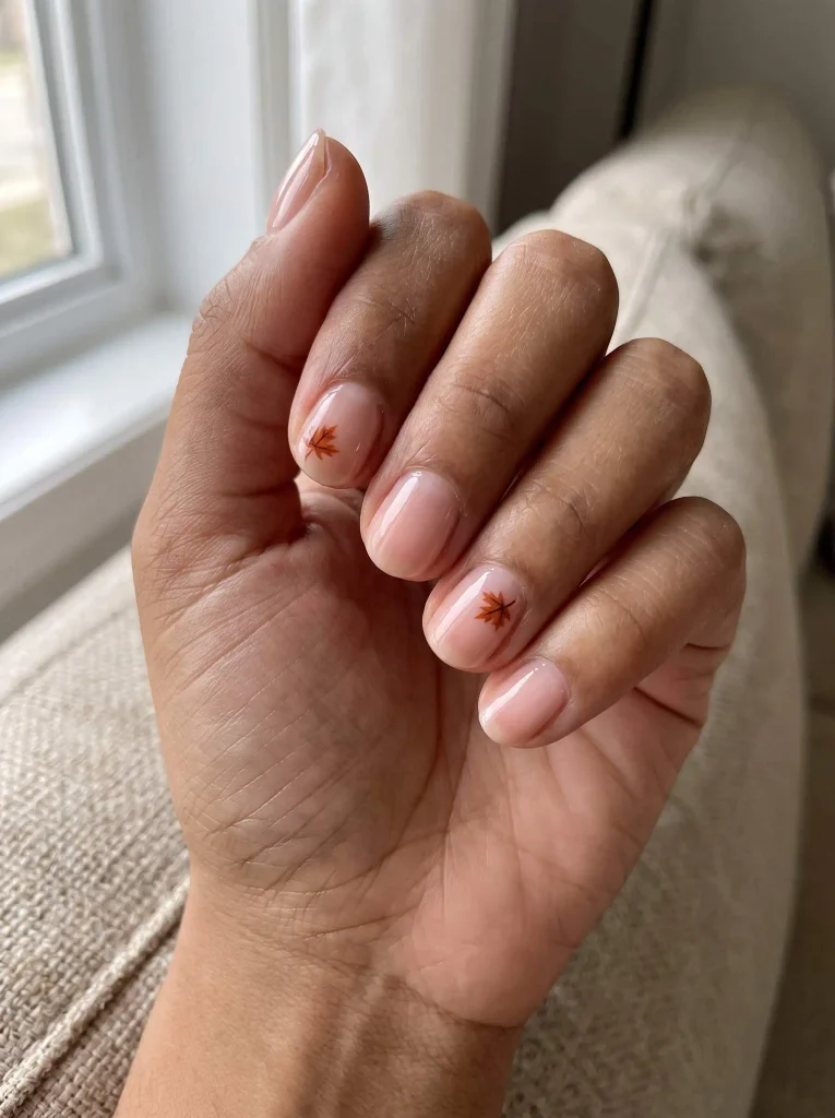 Natural Short Thanksgiving Leaf Nails