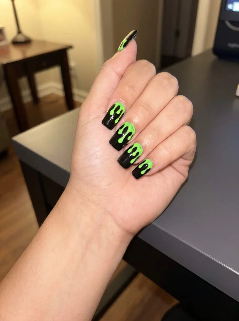 Neon Slime Drip Halloween Nail Art