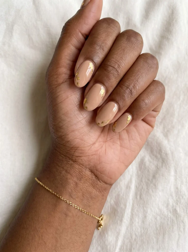 Neutral Gold Leaf Thanksgiving Nails