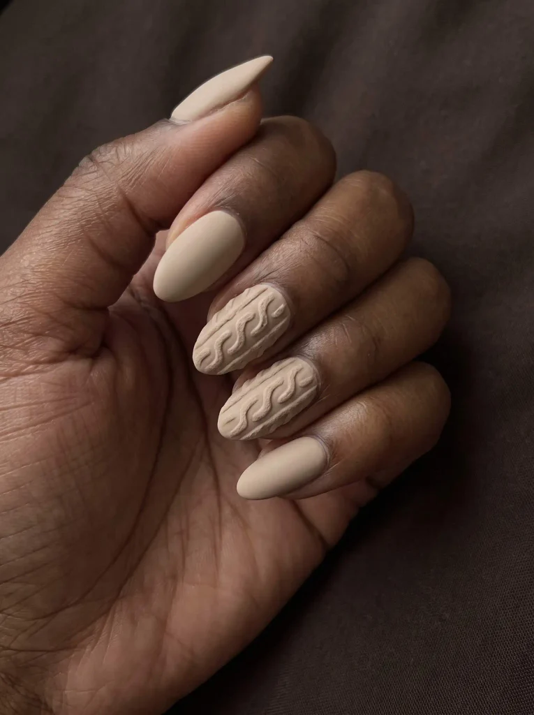 Neutral Sweater Texture Thanksgiving Nails