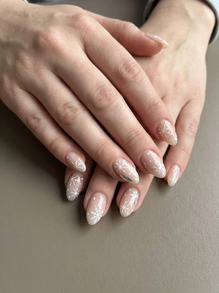 Nude Snowflake Christmas Nail Art