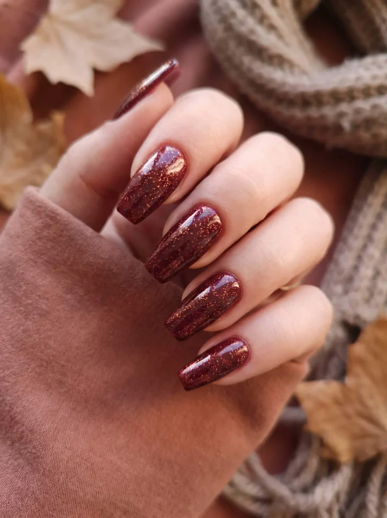 October birthday glitter chrome nails