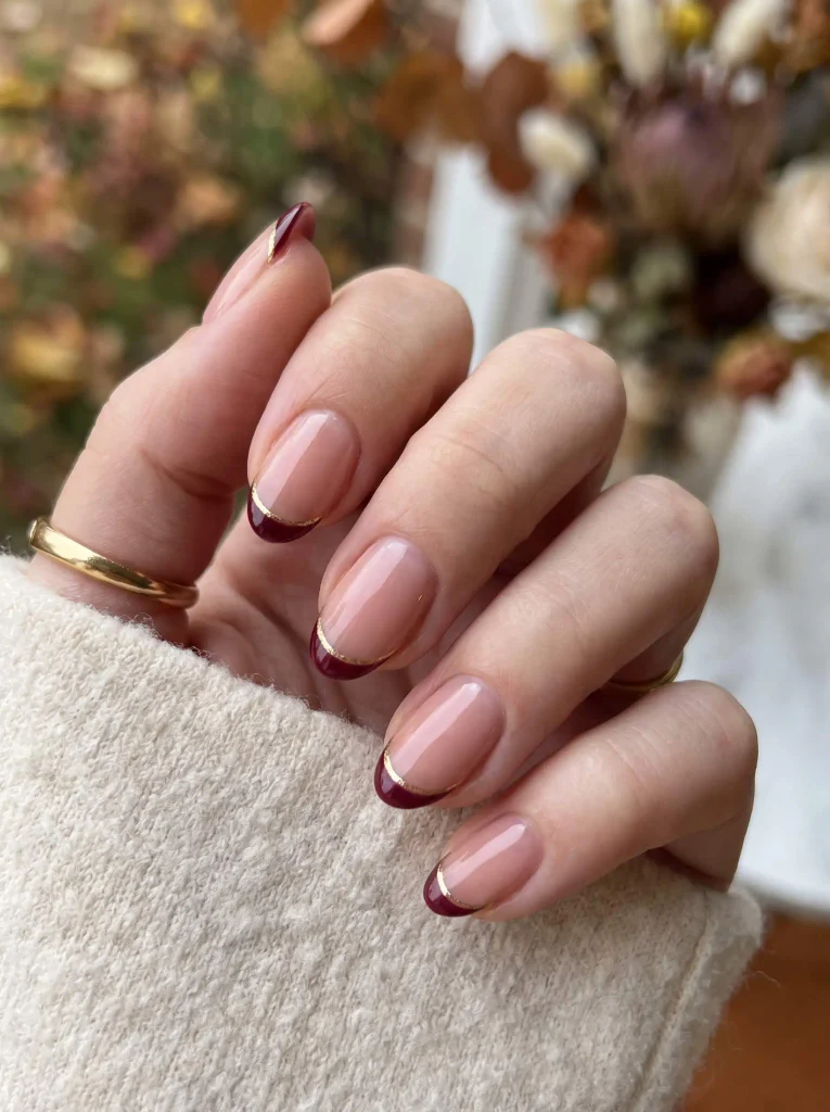 October wedding guest burgundy nails