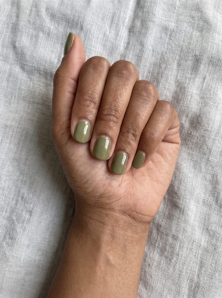 Olive Green Short Round Nails