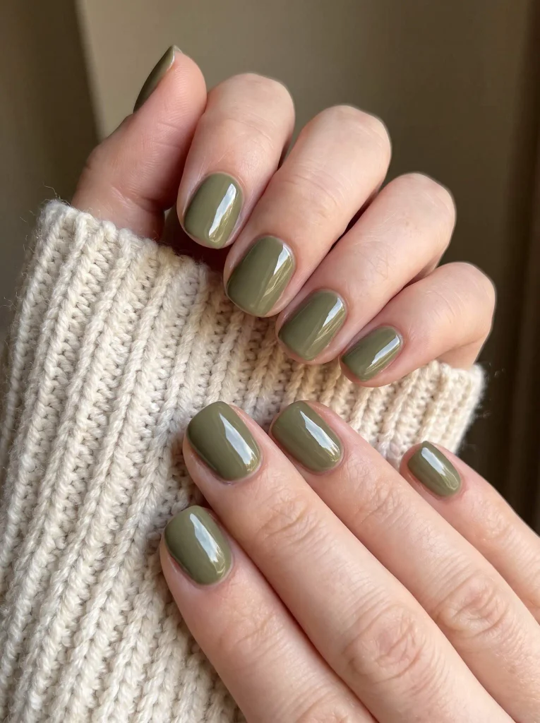 Olive green short gel nails