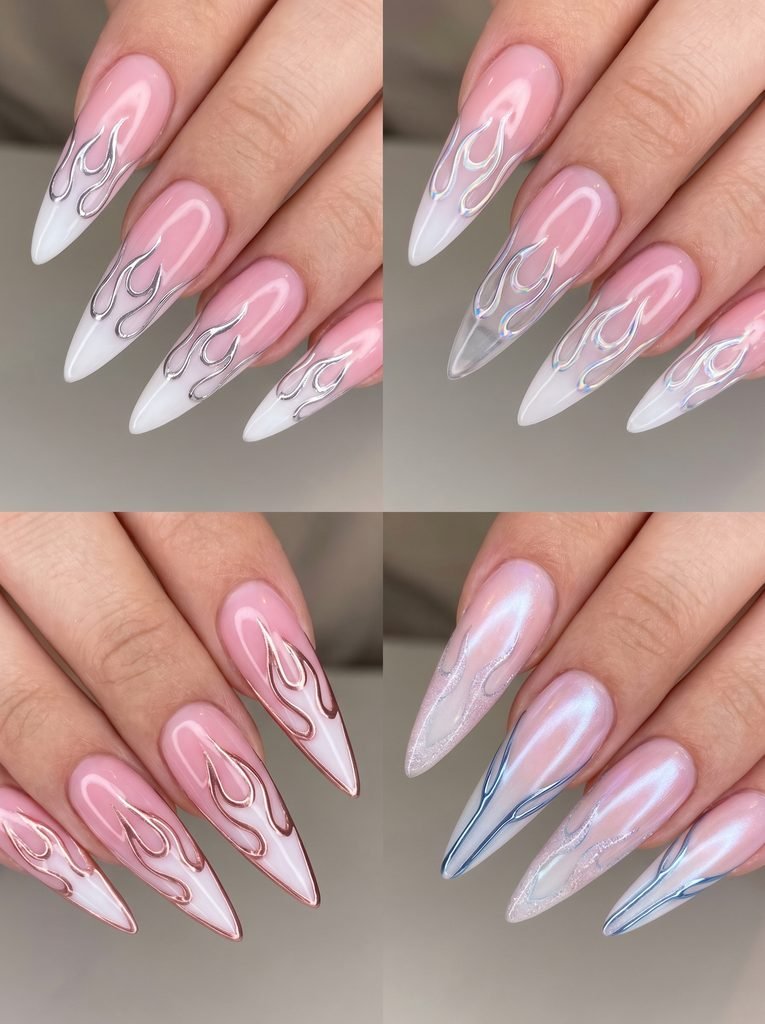 Ombre Flame Stiletto Nails