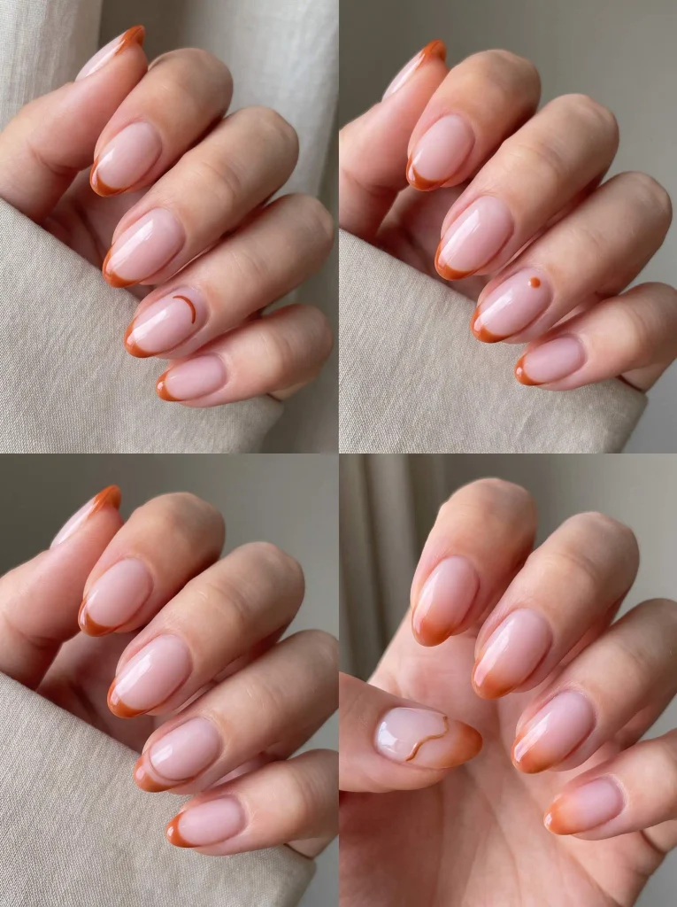 Orange French Transition Nails