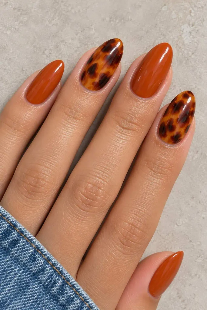 Orange tortoise shell nails