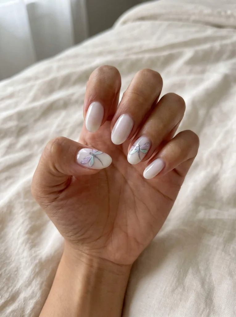 Pastel dragonfly fairy nails