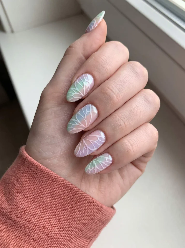 Pastel fairy butterfly wing nails