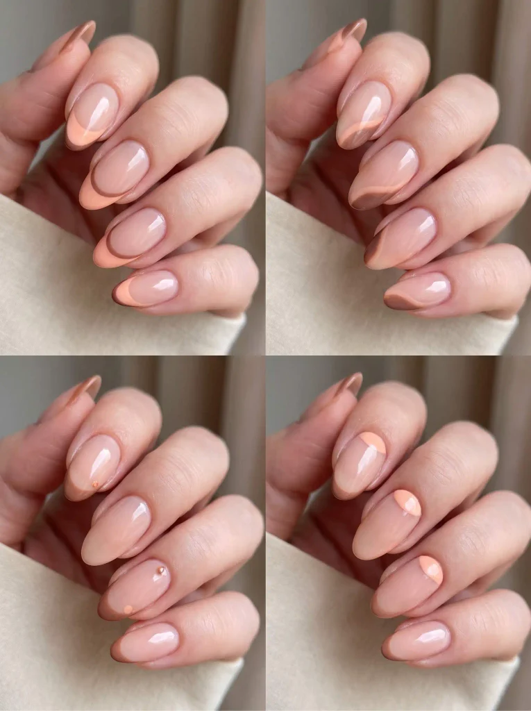 Peach Brown Transition Almond Nails
