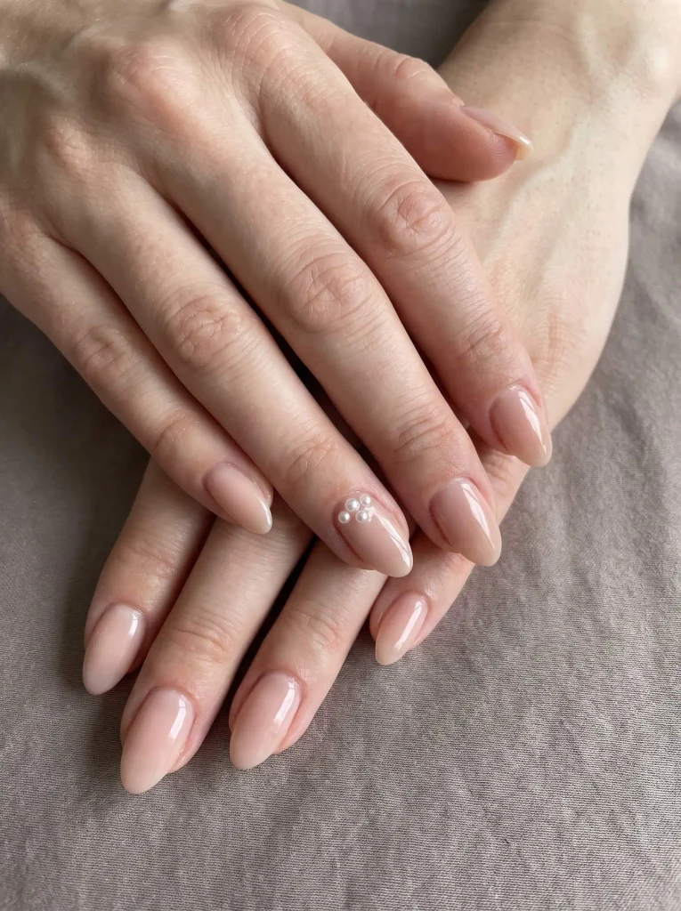 Pearl Accent Wedding Bridal Nail Ideas