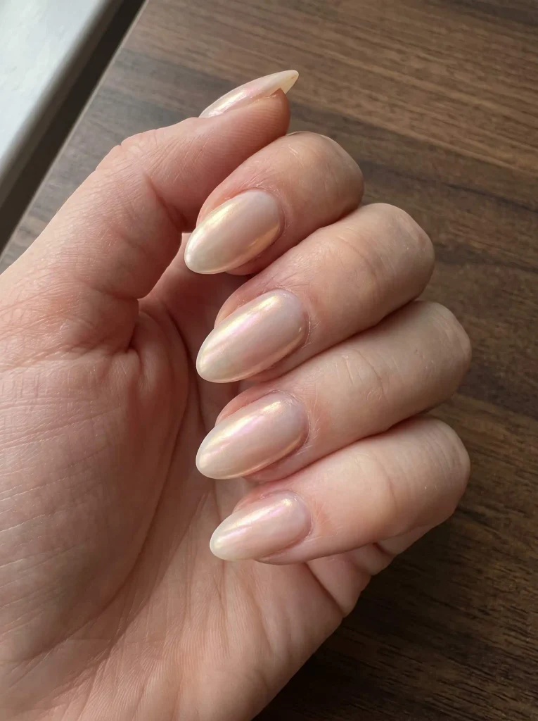 Pearl Chrome Almond Wedding Bridal Nails