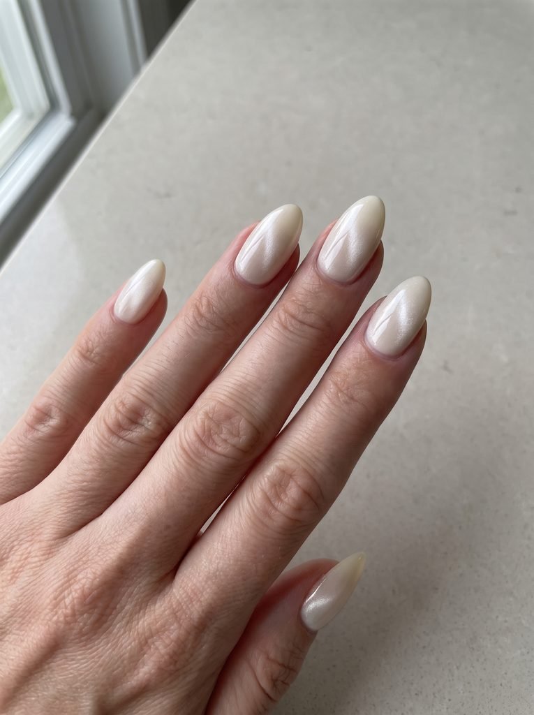 Pearl White Cat Eye Wedding Nails