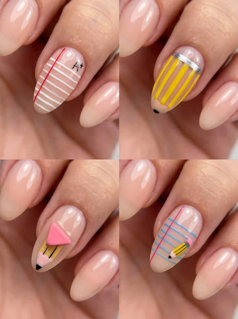 Pencil Notebook Back to School Nails