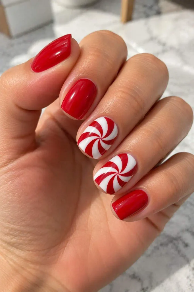 Peppermint Candy Cane Accent Nails