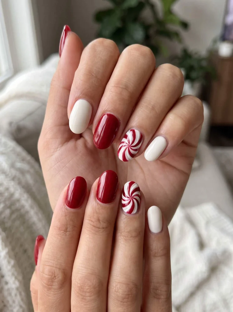 Peppermint Swirl Christmas Nails