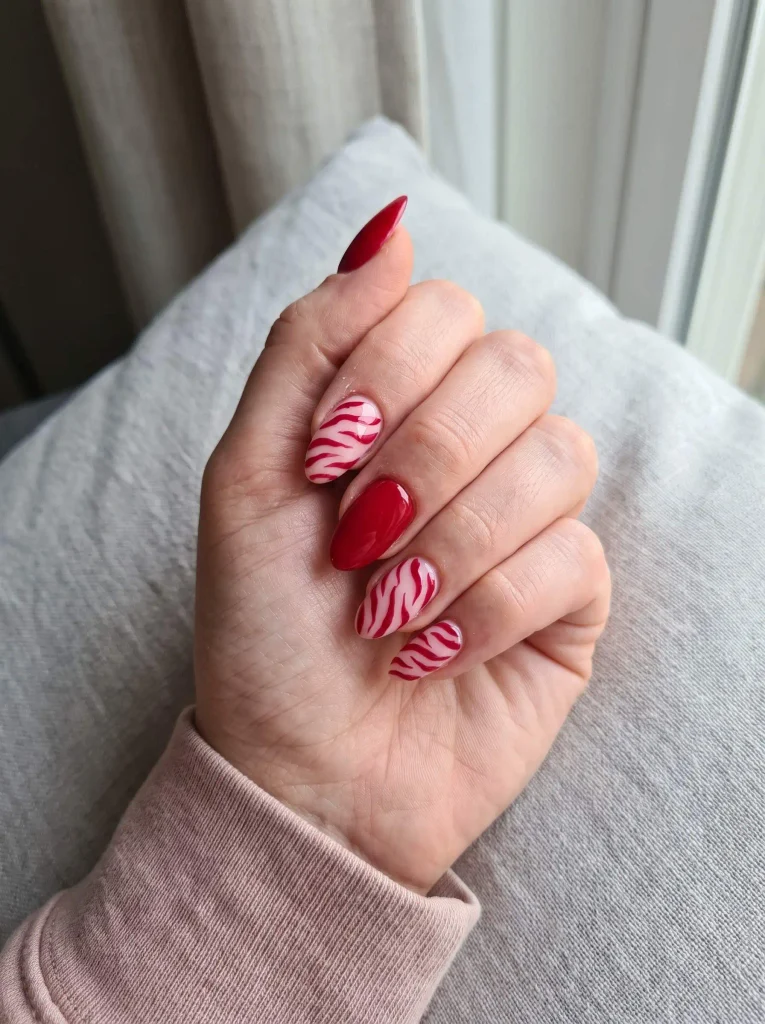 Pink And Red Zebra Nails