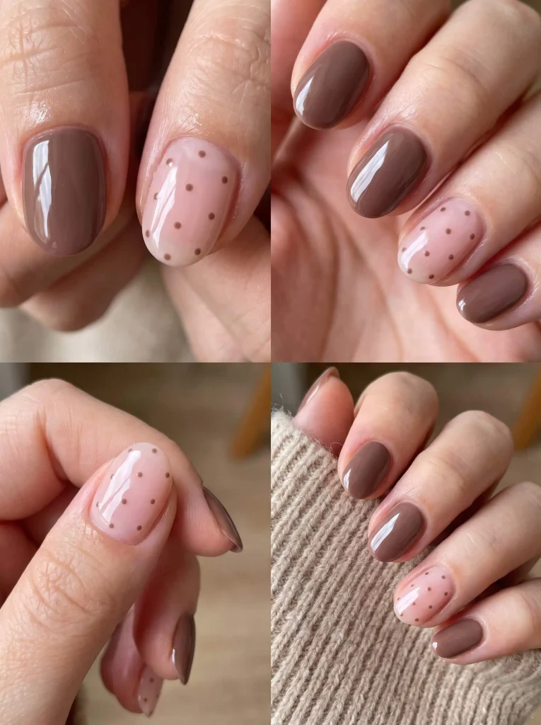 Pink Brown Polka Dot Nails