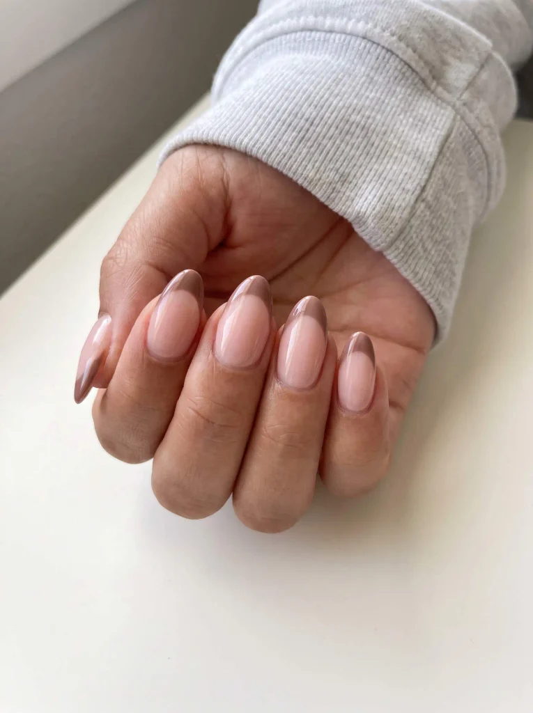 Pink Brown Thanksgiving French Nails