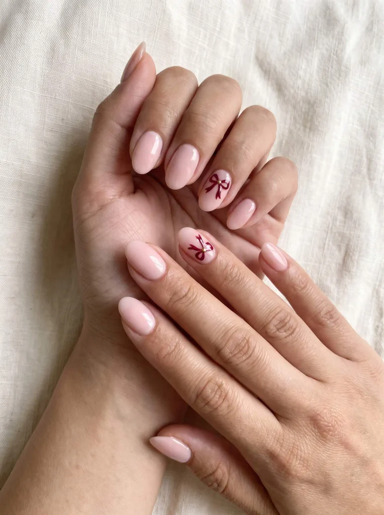 Pink Christmas Bow Nail Art