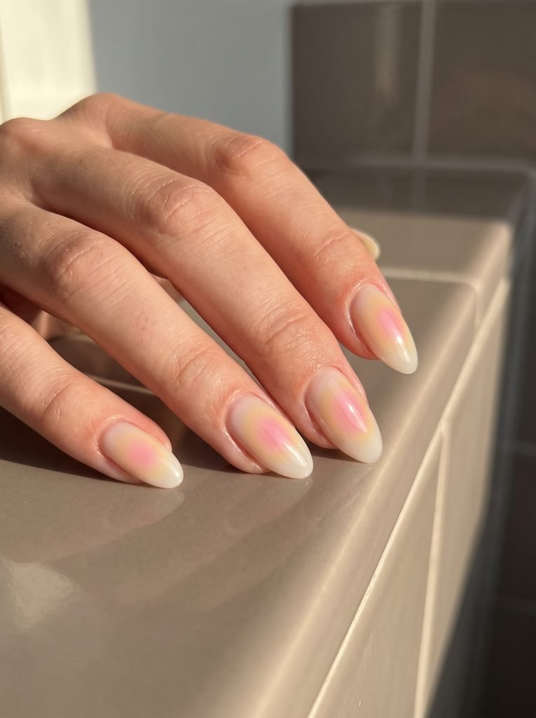Pink and yellow aura nails