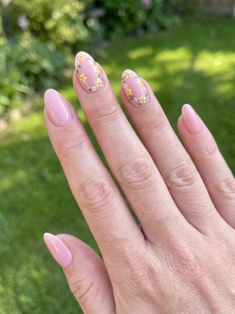Pink and yellow spring floral nails