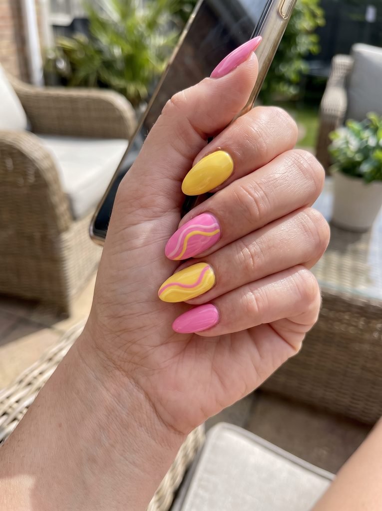 Pink and yellow summer nails
