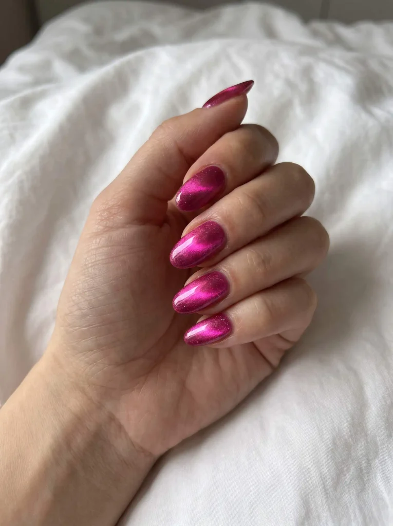 Pink cat eye Halloween nails