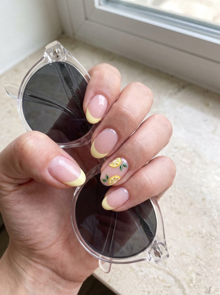 Pink lemonade lemon accent nails