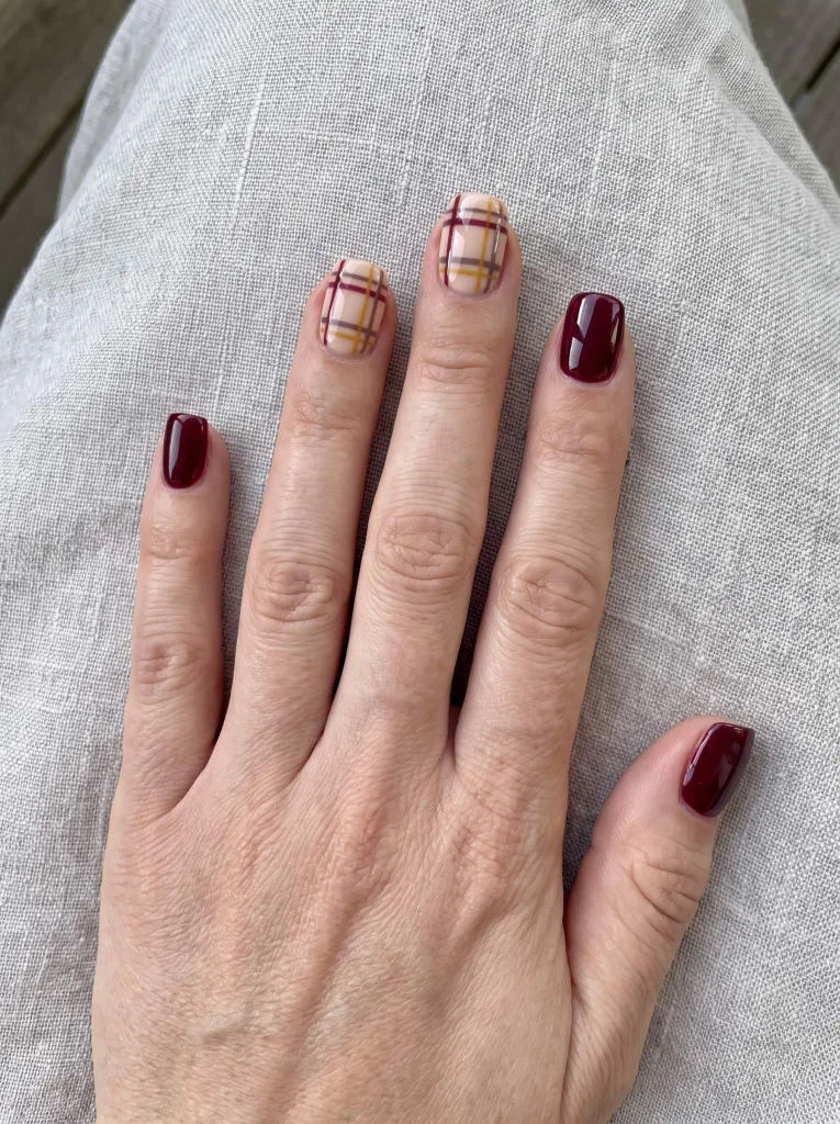 Plaid November Square Nails