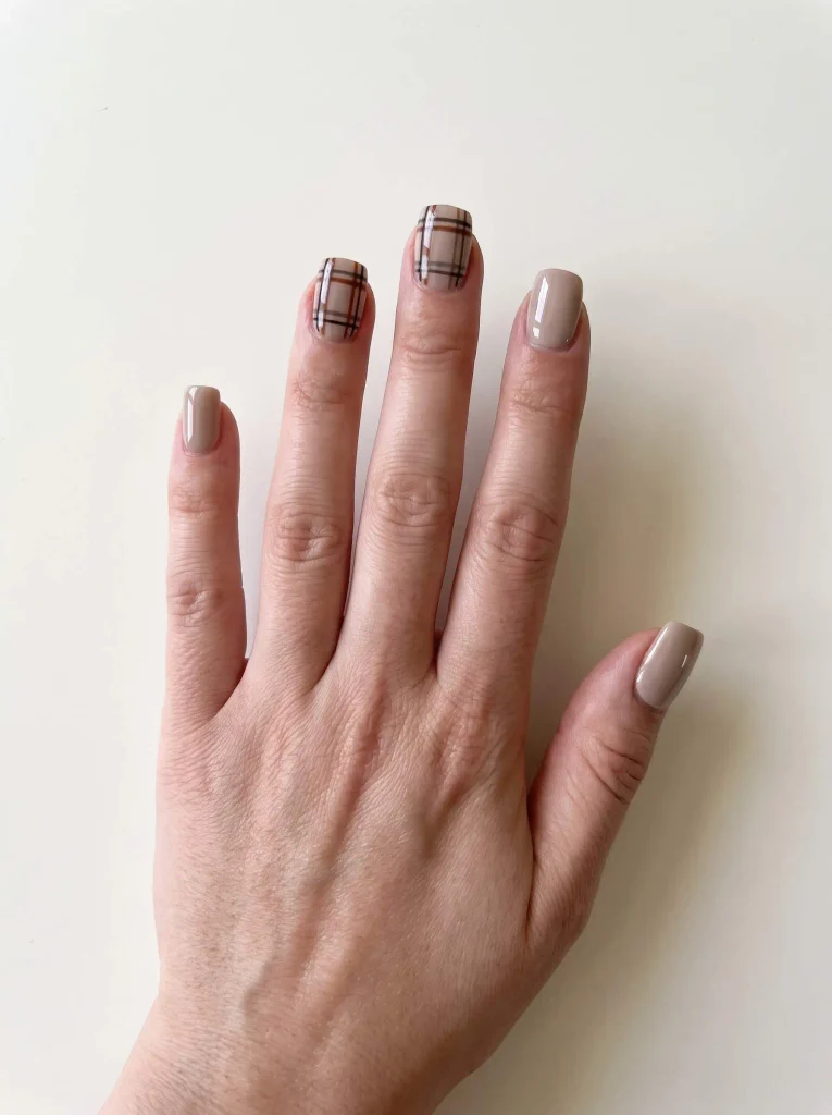 Plaid Short Square Fall Gel X Nails