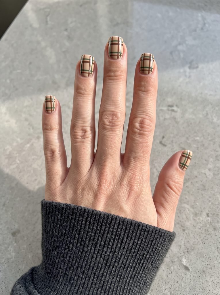 Plaid Short Square Fall Nails
