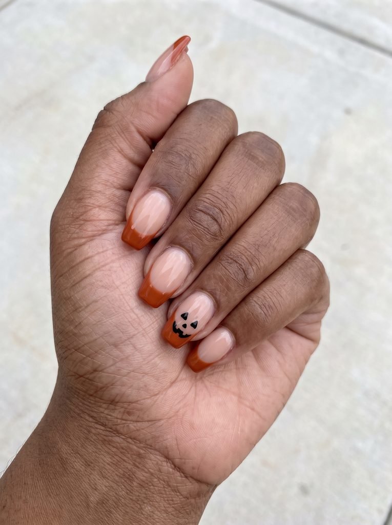 Pumpkin Accent Short Coffin French Tips