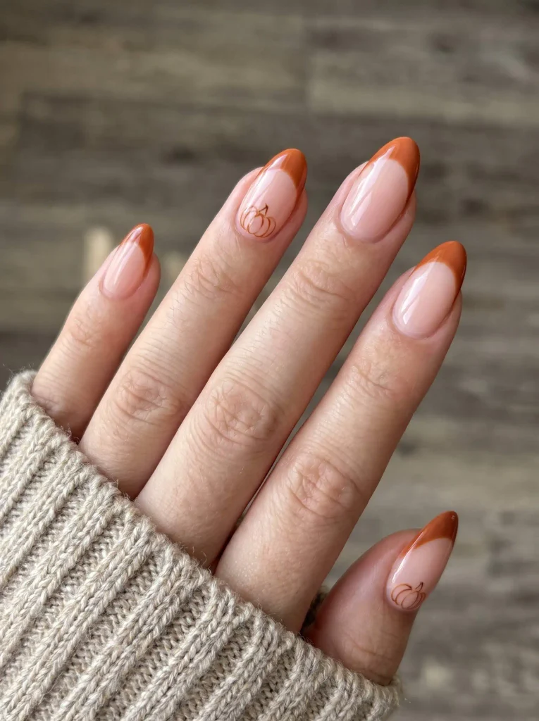 Pumpkin French tip almond nails