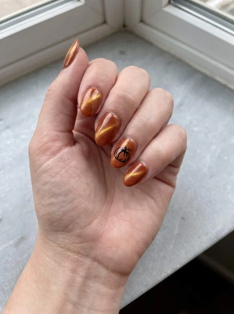 Pumpkin cat eye Halloween nails