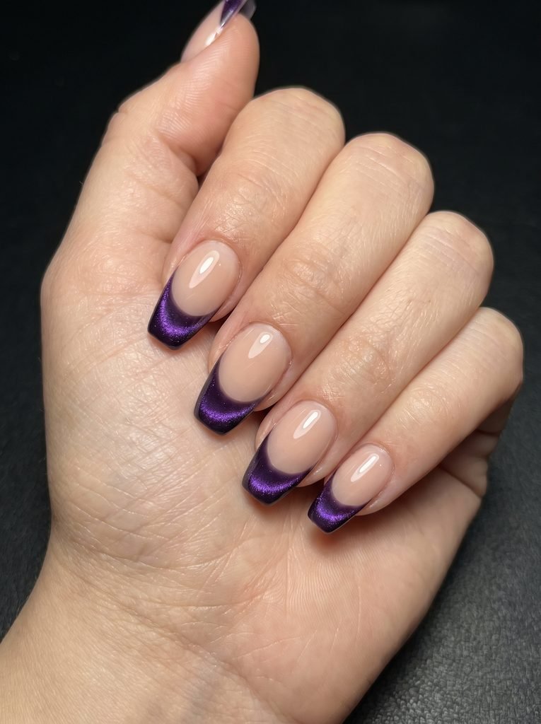 Purple Cat Eye Coffin French Tips