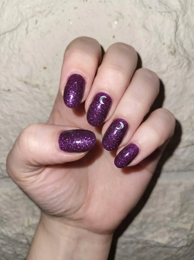 Purple Witchy Glitter Halloween Nail Art