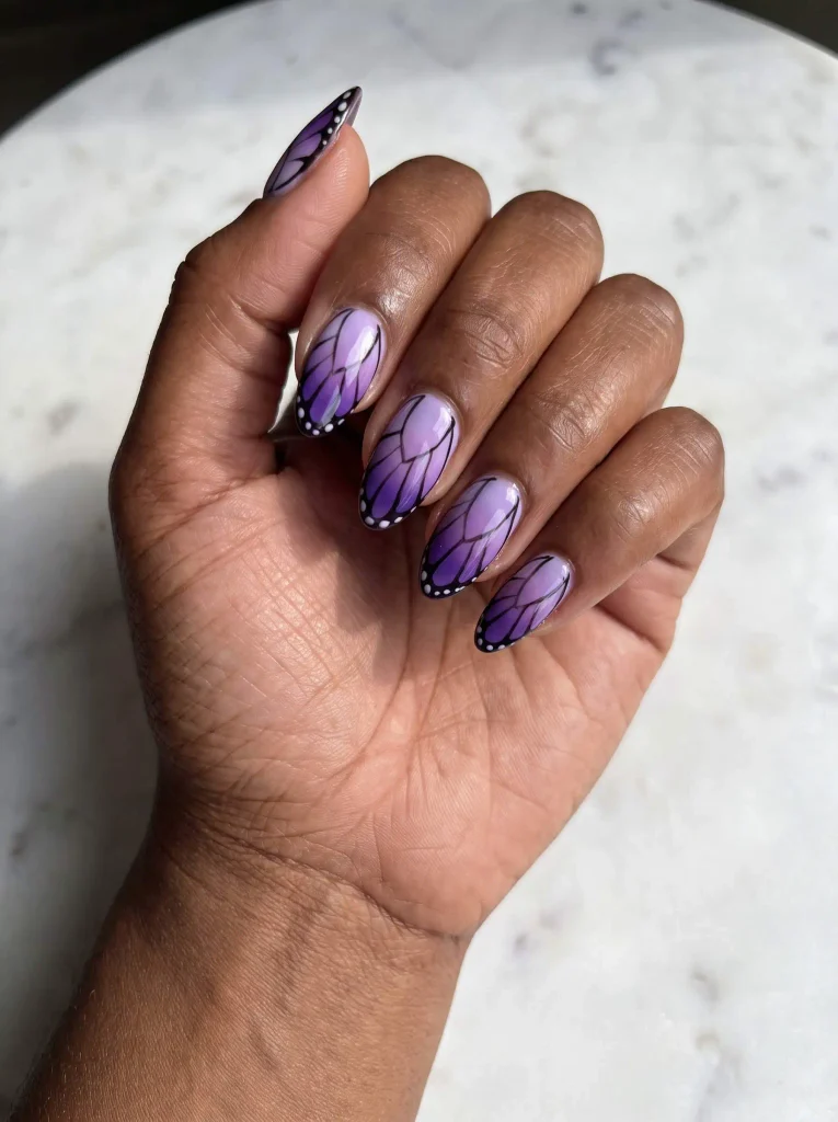 Purple butterfly wing nails