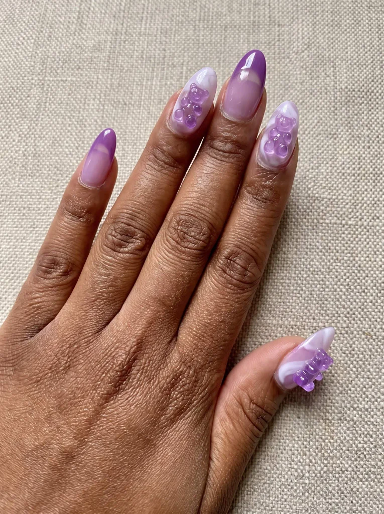 Purple gummy bear acrylic nails