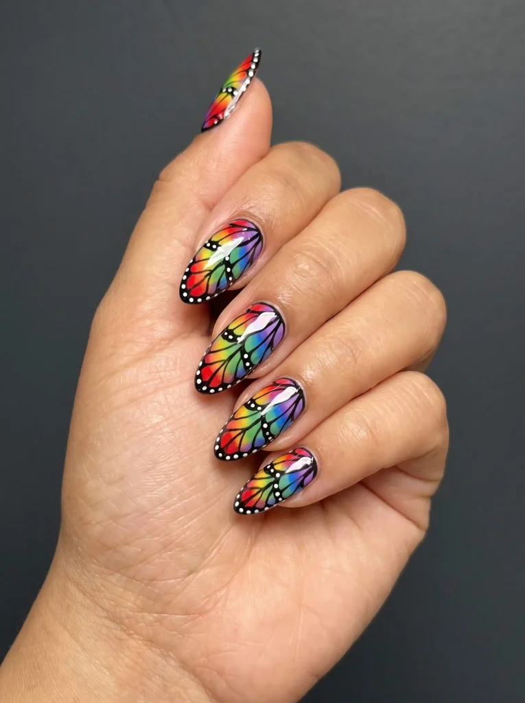 Rainbow butterfly wing nails