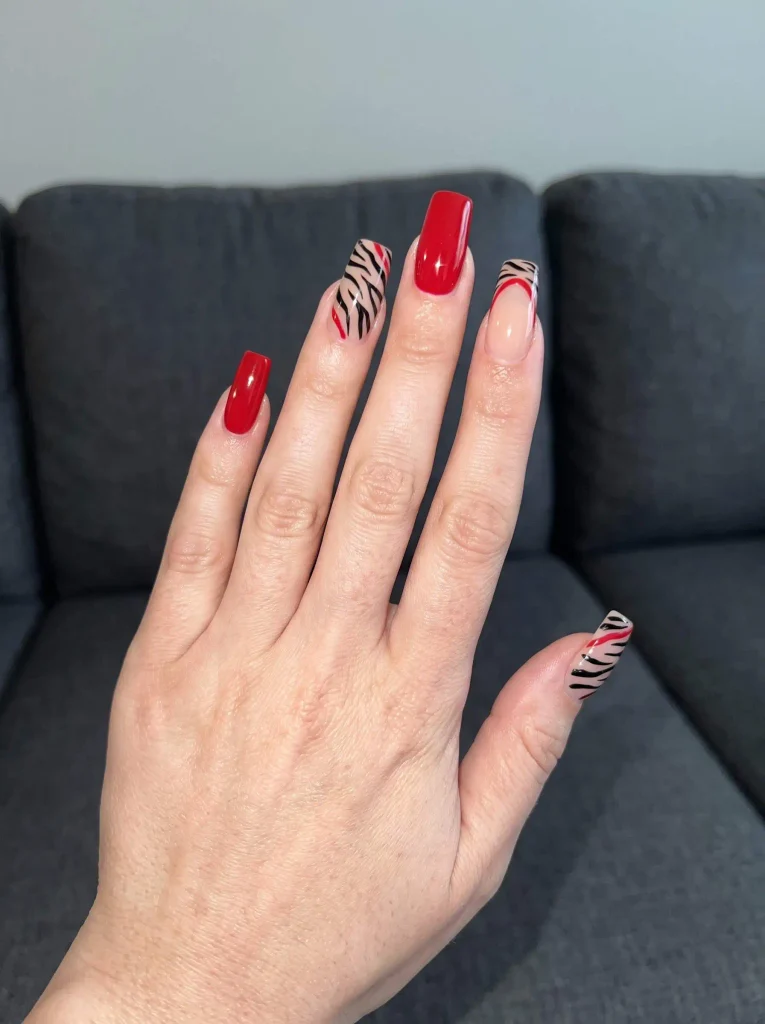 Red And Black Zebra Y2K Nails