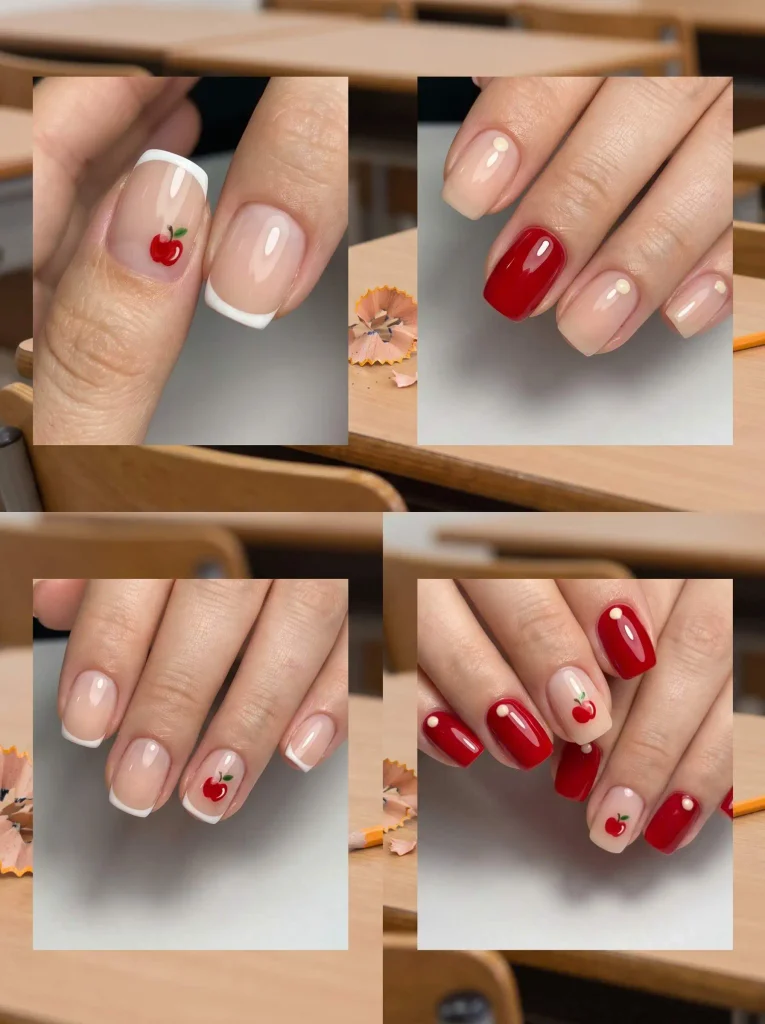 Red Apple School Nail Designs